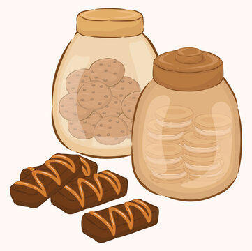 illustration of cake, cookies, biscuits, chocolate bar, cookie jar, sweet snack, sweet food icon,
