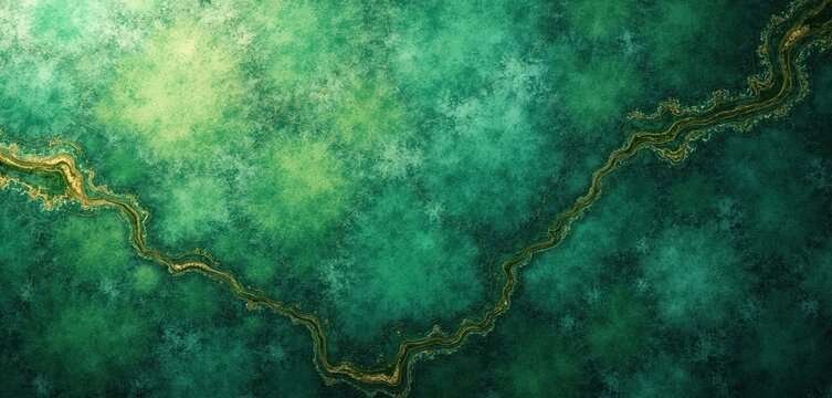 Green marbled texture background with abstract golden veins. This detailed grunge surface art shows depth and organic patterns, perfect for digital design.