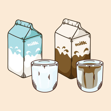 illustration of milk, vanilla flavor, chocolate flavor, healthy drink icon, healthy drink, glass of milk,