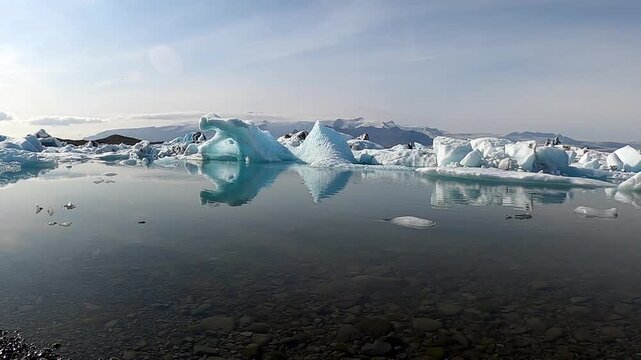 Perfect iceberg reflections in the calm waters of Jokulsarlon lagoon