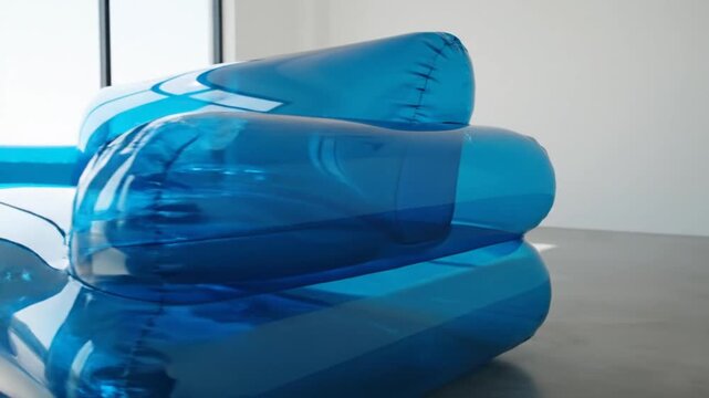 Blue inflatable sofa in minimalist modern room with sunlight