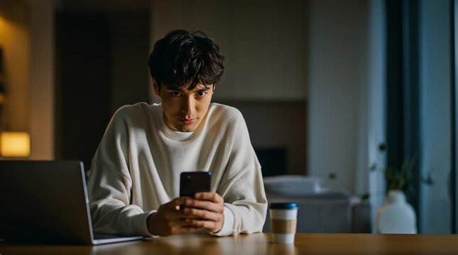 録音の合間に思考する20代日本人男性の在宅クリエイティブワークを表現したシネマティック動画