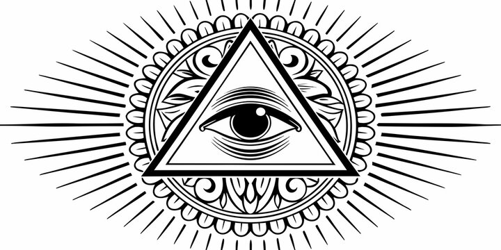 eye of providence symbol black and white vector illustration with rays