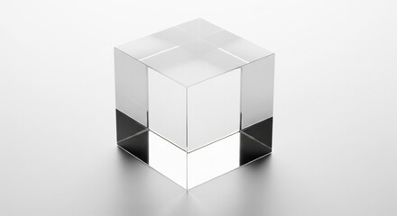 Fototapeta premium Transparent Glass Cube Photograph on Minimalist Background with Copy Space for Abstract Design and Business Concepts