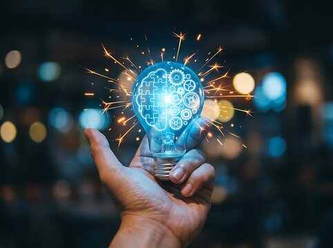 Innovation, creativity, glowing light bulb, idea, inspiration, technology concept