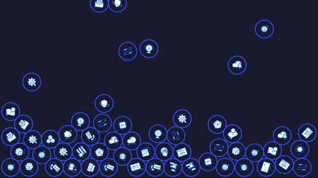 Falling Internet Icons Background 4K, Dark Digital Stacking Animation