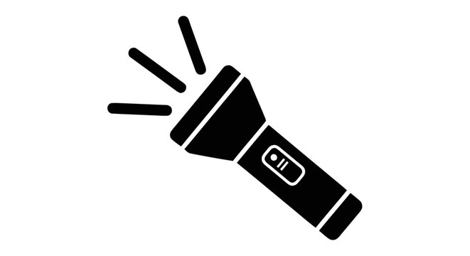 Vector illustration of flashlight icon with light beam, torch symbol, on a transparent background