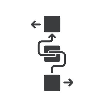 Abstract flowchart diagram with arrows connecting squares, representing complex process, workflow, system, logic, connection, data flow, concept.