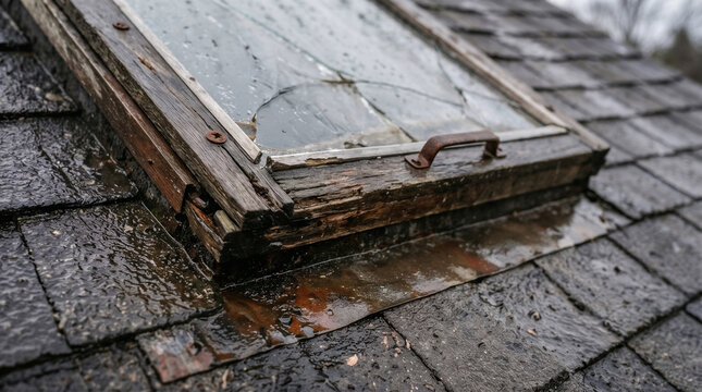Old Roof Skylight Window with Rust and Damage