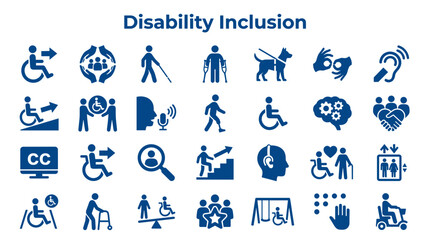 Disability inclusion icons representing accessibility diversity and equal opportunity for people with disabilities in society and the workplace © Iconique Studio