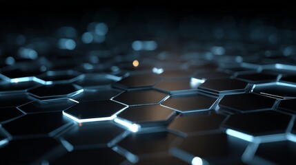 Naklejka premium Glowing Hexagonal Grid Fading into Darkness, Modern Abstract Background with Soft Lighting Effects