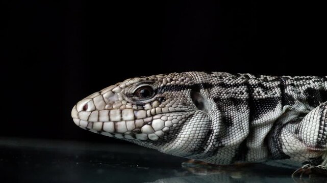 Blue Tegu Lizard Close Up Exotic Reptile Walking Detailed Scales Macro Wildlife Animal