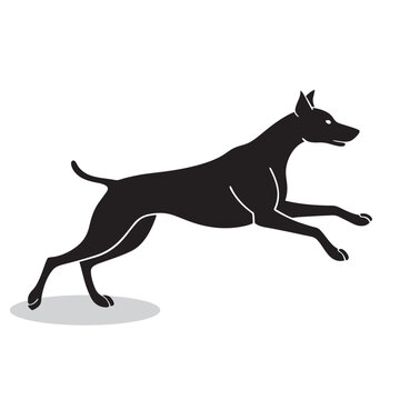 Dog jumping action silhouette vector design isolated on white background