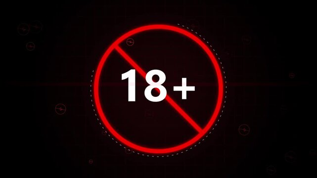 Eighteen plus age restriction sign warning symbol on dark background