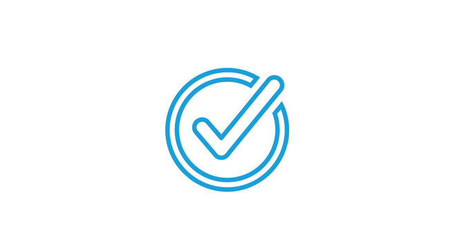 A blue checkmark icon is shown within a circle on a white background.