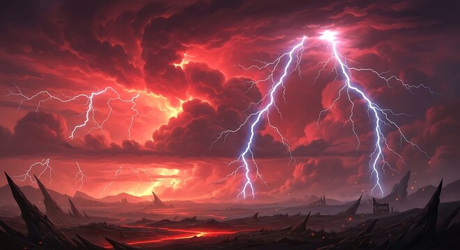 Powerful lightning striking during stormy night