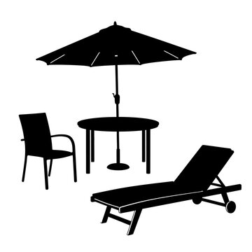Patio furniture set with umbrella.