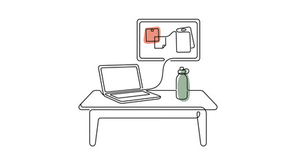 Fototapeta premium Continuous Line Drawing of Home Workstation with Laptop Vector