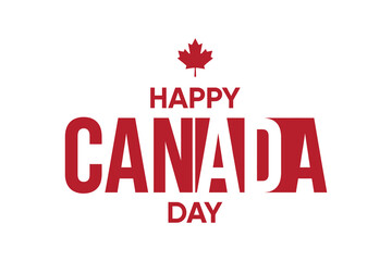 Happy canada day celebration with red text and maple leaf on white background © md