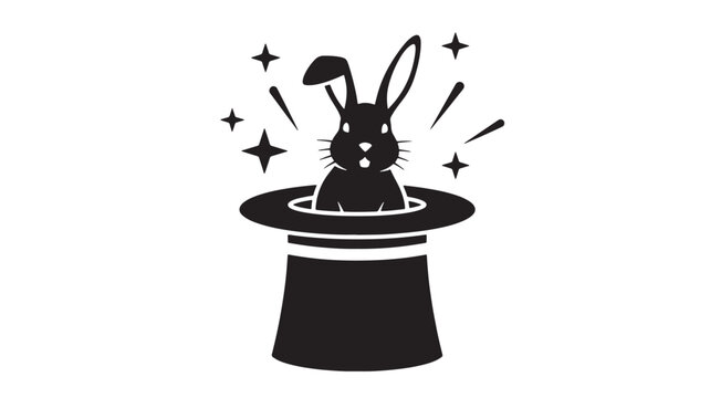 Black Silhouette Of Rabbit Emerging From Top Hat With Magic Sparkles For Illusion Concepts