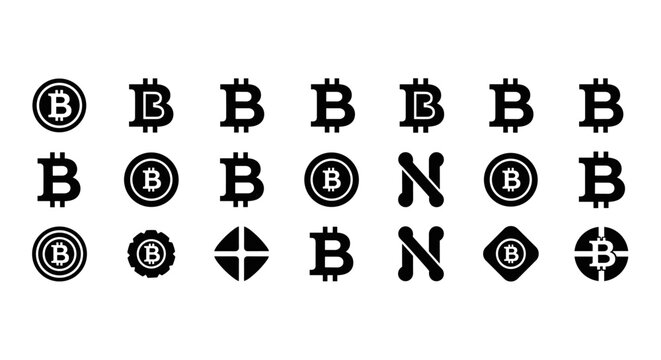 Collection of Bitcoin cryptocurrency logos and symbols in various modern designs