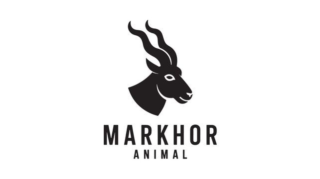 Markhor Logo Silhouette Minimal Black Horned Animal Icon Wildlife Conservation Symbol