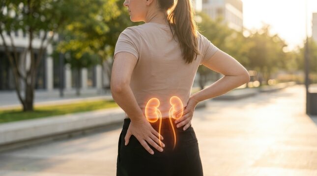 Internal organ pain: kidney disease, renal problem, body discomfort, female ailment, health condition, painful symptom, human struggle, internal ache, urinary tract.