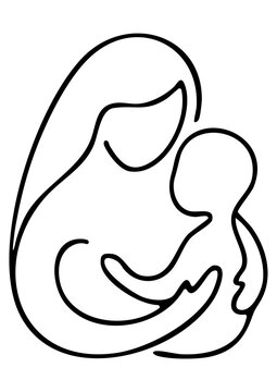 Mother Holding Baby Loving Embrace Minimal Continuous Line Art Vector style outline as png file
