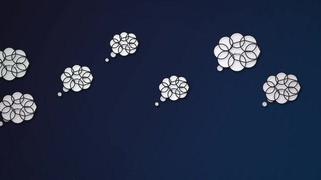 White Thought Bubble Icons Floating on a Dark Blue Background
