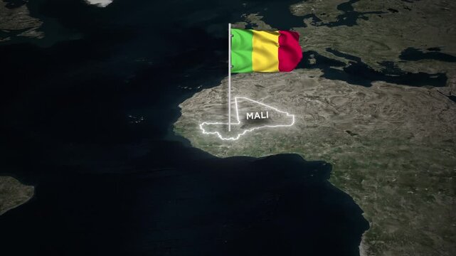 Mali Map Animation with 3D Waving of Mali National Flag and Glowing Border Animation on World Map