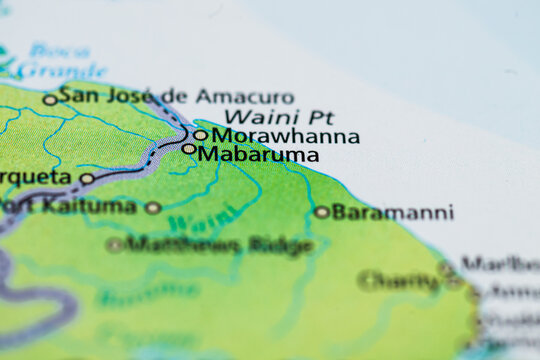 Mabaruma and Morawhanna coastal region map near international border.