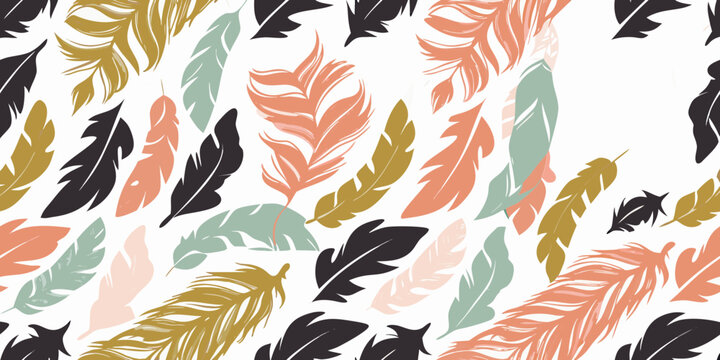 Feather pattern seamless design with colorful bird plumes