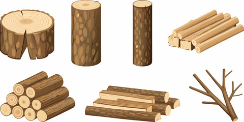 Various wood logs and branches colorful vector illustration on white background © Mira