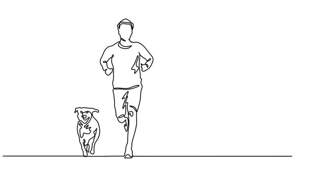 Man running with dog line art sketch continuous one line drawing of jogging person and pet on white background, Man running with dog continuous line drawing vector illustration. graphic design vector.