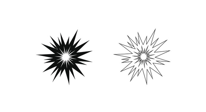 Two abstract starbursts black and white textured explosions with radial symmetry
