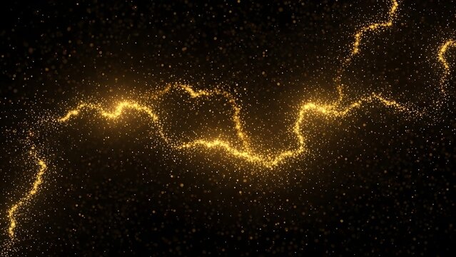 Golden Thunderbolt Sparkle Effect on Dark Background with Star Dust Particles