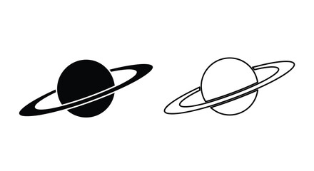 Saturn planet icon set black and white line art illustrations © Pvect02