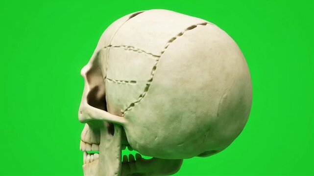 Human Skull Profile View on Green Screen Chroma Key Background