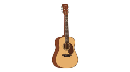 Naklejka premium Acoustic Guitar Standing Upright with Classic Wooden Body.
