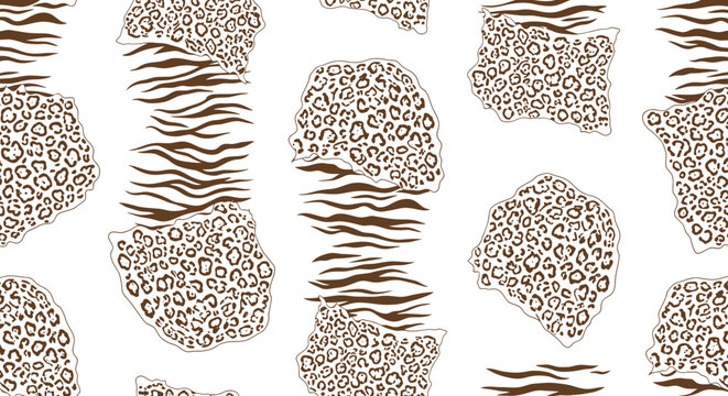Seamless leopard print pattern of organic brown buckwheat seeds and dry white legume grains creates a healthy macro texture of isolated cereal ingredients