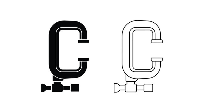 Two c clamps a solid black and a line art representation