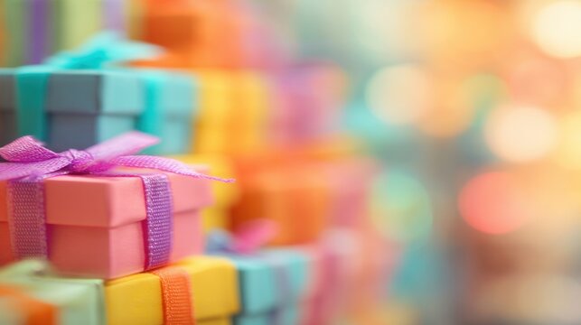 Colorful small gift boxes stacked together for a celebration or event
