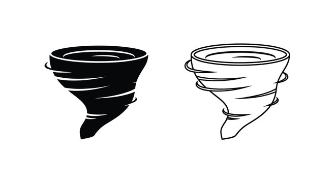 Two tornado illustrations a black and white depiction of powerful weather phenomena