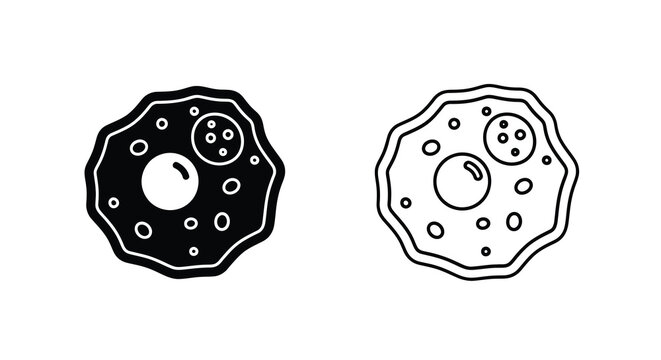 Two black and white illustrations of amoeba single celled organisms with internal structures