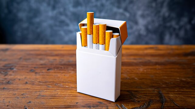 Open cigarette pack with tobacco sticks smoking addiction health risk concept 
