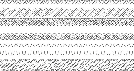Decorative Braided Border and Rope Pattern Set with Celtic Knot and Woven Line Styles for Frame and Graphic Design Projects © Nayem