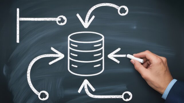 Hand drawing database connection flowchart on blackboard