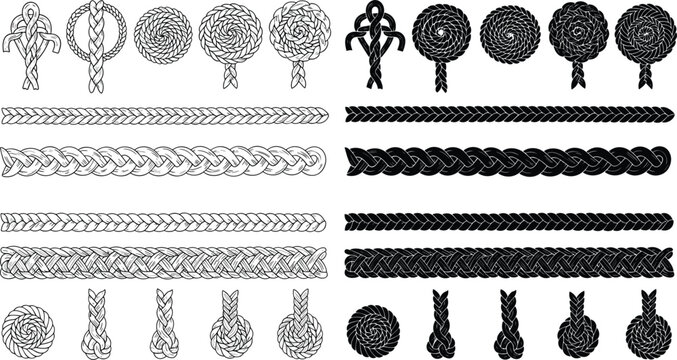 Decorative Rope Knot and Braid Pattern Set with Nautical and Celtic Styles for Border, Frame, and Graphic Design Projects