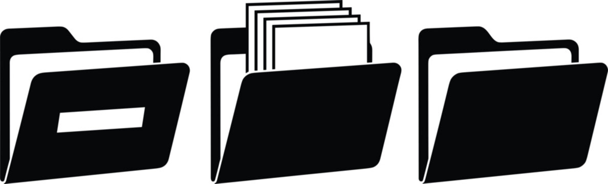 File Folder Icon Set with Open and Closed Document Storage Symbols for Office, Business, and Digital Graphic Design Projects