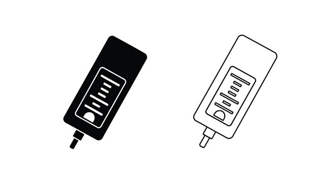 Two depictions of a black and white tv remote control with signal strength bars
